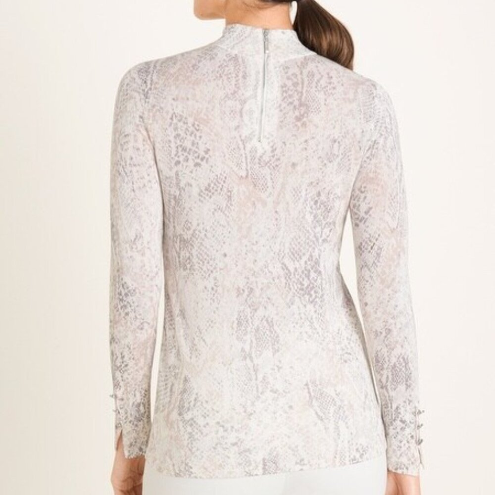 Chico's Python-Print Zip-Back Mock-Neck Sweater - image 3